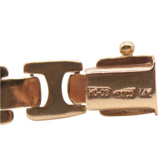 14kt Mexico Tri Gold Yellow White Rose Gold Puffed Chain Link Bracelet - Picture 6 of 6